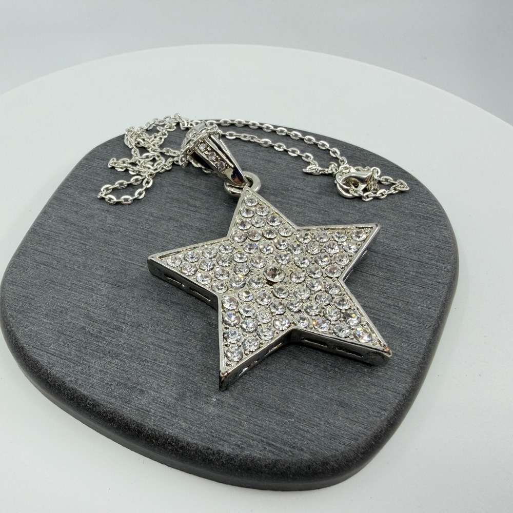 Sparkling Crystal Star Statement Necklace Chunky Boho Celestial Jewelry Gift